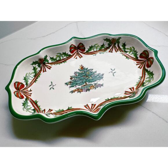 Spode 65th Anniversary Christmas Tree Scalloped Tray Candy Dish Platter - Picture 2 of 8